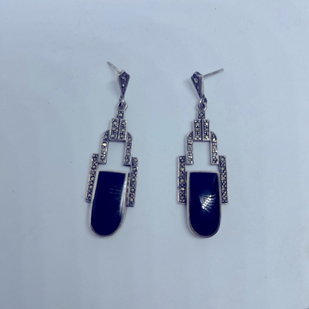 Art Deco onyx and Marqusite stone on sterling silver